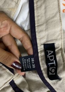 Beige Linen Drawstring Pants
