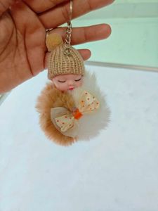 3 Cute Baby Doll Pompom Keychain