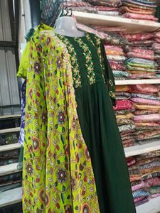 Elegant Green Embroidered one pc with dupatta xxl