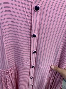 Pink Striped Button-Up kurti set