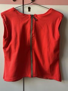 Red Sleeveless Button Detail Top