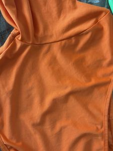 Orange One Shoulder Long Sleeve Crop Top