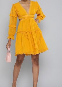 Magre Bell Sleeve Mustard Dress
