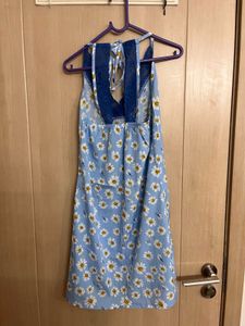 Blue Daisy Print Mini night dress with Lace