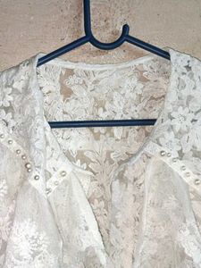 Partywear Vintage Lace Shirt Sheer White