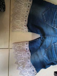 Stylish Denim Shorts with Lace Trim