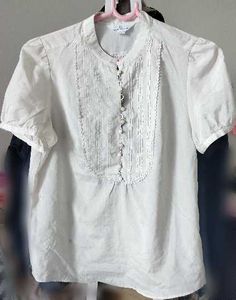 Cream Puff Sleeve Top with Button Detail