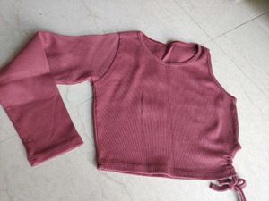 Ribbed Crop Top with Drawstring Detail