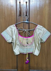 Embellished Magenta-red pure chiffon saree blouse