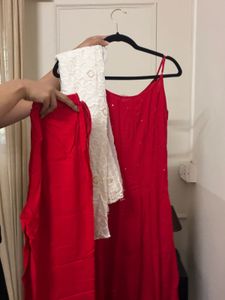 Red Kurta Set with White Dupatta