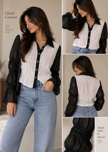 Chic Contrast Sheer Sleeve Top