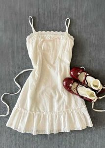 y2k Cute White Summer Dress with Bow