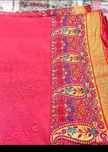 Vibrant Pink Saree with Paisley Border