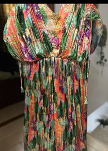 Vibrant Floral Pleated Maxi Dress