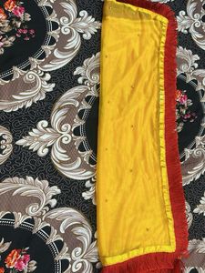 Vibrant Yellow Dupatta with Red Border…🥰