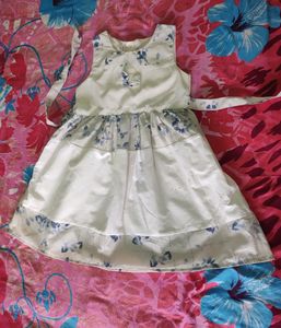 Blue And White Cotton Frock For 6-8 Years Girls