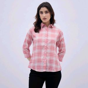 Pink Plaid Button-Up Shirt