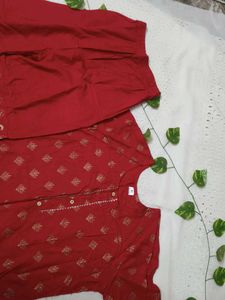 Red &amp; Gold Kurta Palazzo Set