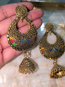 Boho Peacock Jhumka Earrings