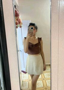 Brown Ruffle Sleeve Top
