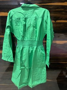 Bright Green Smocked Waist Shirt Dress