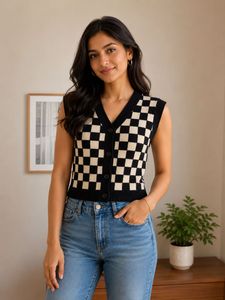 Checkerboard Knit Vest Top