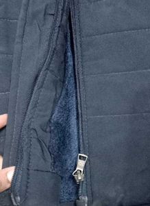 Navy Puffer Jacket with Fur Hood