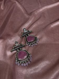 Oxidized Jhumka Earrings with Purple Stone