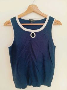 Navy Sleeveless Tank Top with White Trim