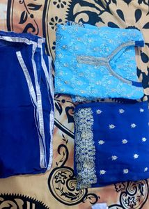 Elegant Sky Blue Embroidered kurti and lehenga set
