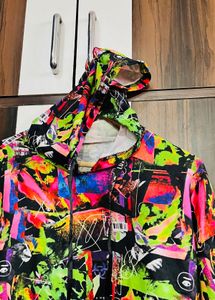 Vibrant Graphic Print Cropped Hoodie