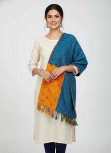 Vibrant Orange and Blue Shawl