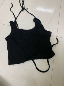 Black Lace-Up Halter Crop Top