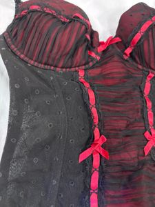 Gothic Sheer Black &amp; Red Corset❤️🖤