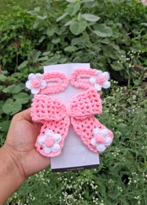 Handmade Crochet Hair Clips &amp; Bow Set