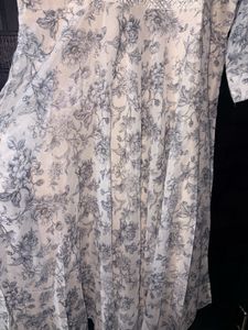 Silver glossy Floral Print Kurta with sequience