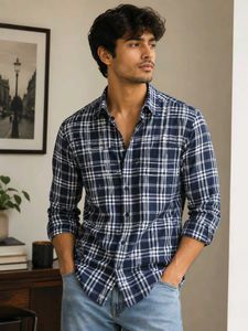 Men's Navy Plaid Button-Down Shirt
