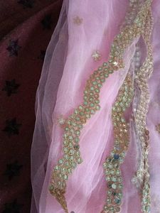 Embellished Pink Net Dupatta