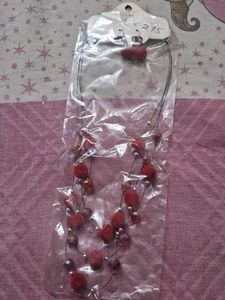 Red Beaded Necklace & Earring Set