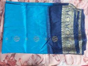 Blue &amp; Teal Saree with Golden Border