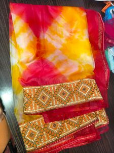Vibrant Tie-Dye Saree with Embellished Border