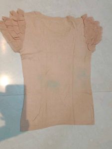 Beige Beaded Short Sleeve Top