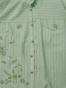 Light Green Embroidered Button-Up Shirt