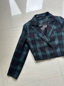 Green Plaid Cropped Blazer