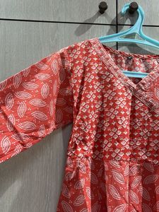 Women's orange Printed Wrap Kurta