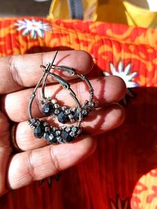 Elegant Black Beaded Hoop Earrings