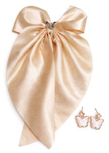 Elegant Satin Bow Hair Clip & Butterfly Earrings S