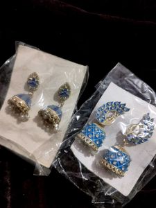 Stunning Blue Jhumka Earrings Set