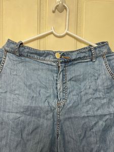 Denim Culottes with Frayed Hem