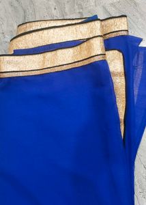 Royal Blue Saree with Golden Border